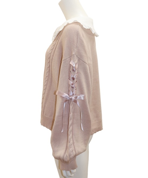 Secret Honey（シークレットハニー）の「フリル衿付ニットプルオーバー（ニット/セーター・レディース・ピンク/ワインレッド/ブラック/オフホワイト・FREE）」の7枚目の写真