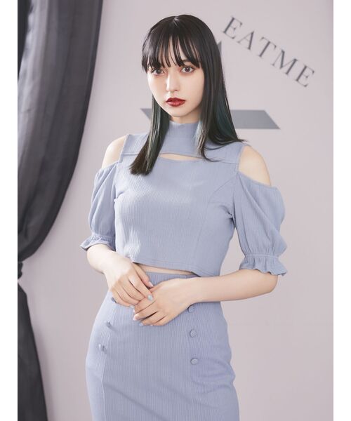 EATME（イートミー）の「2WAYショートリブTOP（セットアップ可能）（Tシャツ/カットソー・レディース・ブラック/ブルー/ベージュ・FREE）」の3枚目の写真