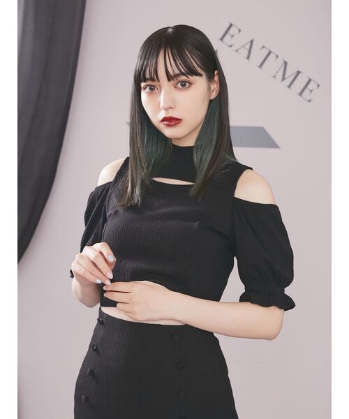 EATME（イートミー）の「2WAYショートリブTOP（セットアップ可能）（Tシャツ/カットソー・レディース・ブラック/ブルー/ベージュ・FREE）」の2枚目の写真