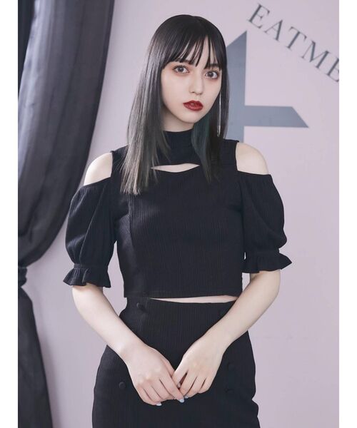 EATME（イートミー）の「2WAYショートリブTOP（セットアップ可能）（Tシャツ/カットソー・レディース・ブラック/ブルー/ベージュ・FREE）」の12枚目の写真