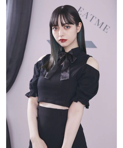 EATME（イートミー）の「2WAYショートリブTOP（セットアップ可能）（Tシャツ/カットソー・レディース・ブラック/ブルー/ベージュ・FREE）」の5枚目の写真