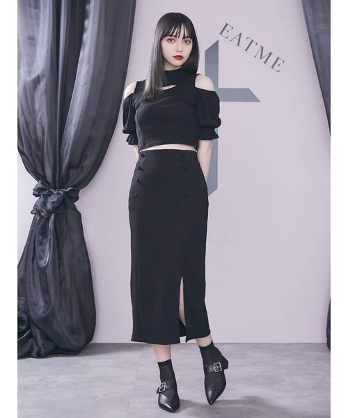 EATME（イートミー）の「2WAYショートリブTOP（セットアップ可能）（Tシャツ/カットソー・レディース・ブラック/ブルー/ベージュ・FREE）」の8枚目の写真