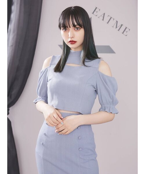 EATME（イートミー）の「2WAYショートリブTOP（セットアップ可能）（Tシャツ/カットソー・レディース・ブラック/ブルー/ベージュ・FREE）」の21枚目の写真