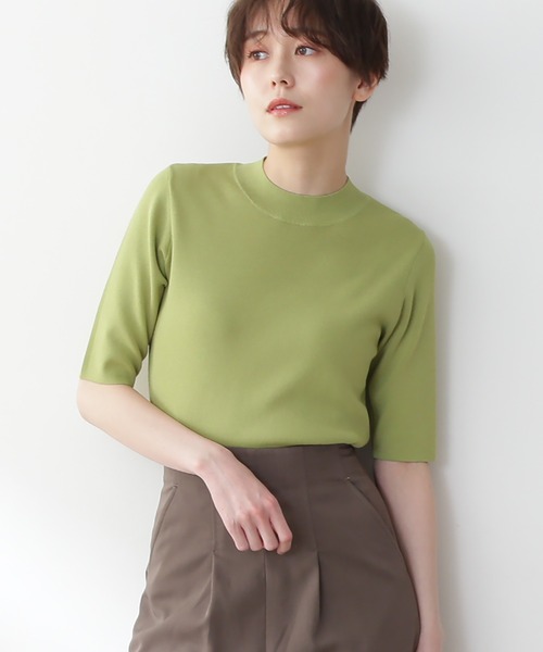 N.（N. Natural Beauty Basic）（エヌエヌナチュラルビューティーベーシック）の「◆総針ボトルネック五分袖ニット（ニット/セーター・レディース・ブラック/チャコールグレー/クリーム/ライトグリーン/ブルー/パープル・MEDIUM）」の4枚目の写真