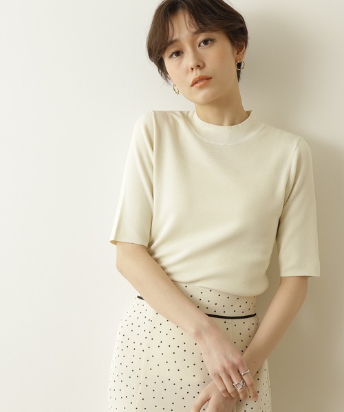 N.（N. Natural Beauty Basic）（エヌエヌナチュラルビューティーベーシック）の「◆総針ボトルネック五分袖ニット（ニット/セーター・レディース・ブラック/チャコールグレー/クリーム/ライトグリーン/ブルー/パープル・MEDIUM）」の3枚目の写真