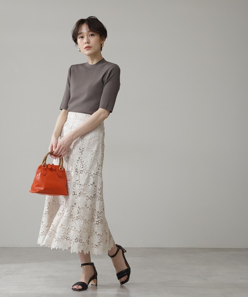 N.（N. Natural Beauty Basic）（エヌエヌナチュラルビューティーベーシック）の「◆総針ボトルネック五分袖ニット（ニット/セーター・レディース・ブラック/チャコールグレー/クリーム/ライトグリーン/ブルー/パープル・MEDIUM）」の15枚目の写真