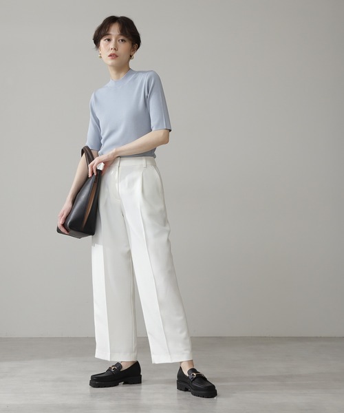 N.（N. Natural Beauty Basic）（エヌエヌナチュラルビューティーベーシック）の「◆総針ボトルネック五分袖ニット（ニット/セーター・レディース・ブラック/チャコールグレー/クリーム/ライトグリーン/ブルー/パープル・MEDIUM）」の22枚目の写真