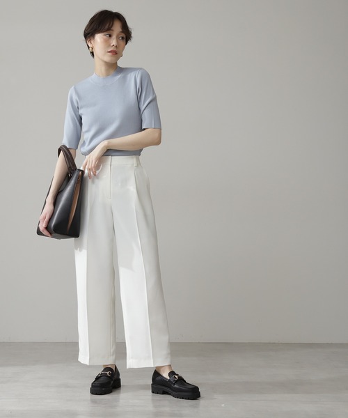 N.（N. Natural Beauty Basic）（エヌエヌナチュラルビューティーベーシック）の「◆総針ボトルネック五分袖ニット（ニット/セーター・レディース・ブラック/チャコールグレー/クリーム/ライトグリーン/ブルー/パープル・MEDIUM）」の14枚目の写真