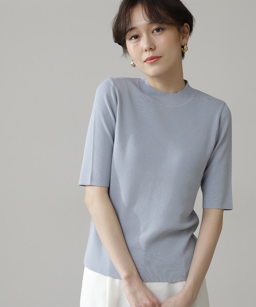 N.（N. Natural Beauty Basic）（エヌエヌナチュラルビューティーベーシック）の「◆総針ボトルネック五分袖ニット（ニット/セーター・レディース・ブラック/チャコールグレー/クリーム/ライトグリーン/ブルー/パープル・MEDIUM）」の18枚目の写真