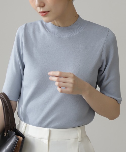 N.（N. Natural Beauty Basic）（エヌエヌナチュラルビューティーベーシック）の「◆総針ボトルネック五分袖ニット（ニット/セーター・レディース・ブラック/チャコールグレー/クリーム/ライトグリーン/ブルー/パープル・MEDIUM）」の10枚目の写真