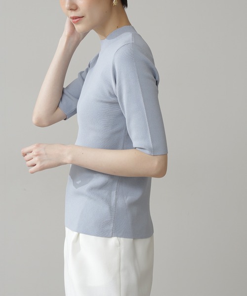 N.（N. Natural Beauty Basic）（エヌエヌナチュラルビューティーベーシック）の「◆総針ボトルネック五分袖ニット（ニット/セーター・レディース・ブラック/チャコールグレー/クリーム/ライトグリーン/ブルー/パープル・MEDIUM）」の8枚目の写真