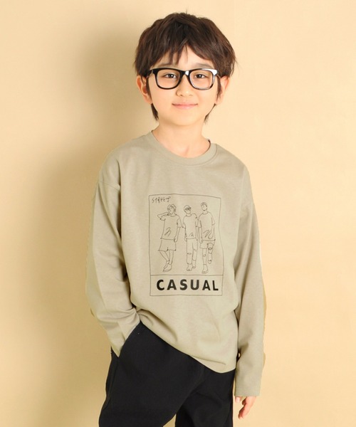 GLAZOS（グラソス）の「天竺・ドロップショルダープリント長袖Tシャツ（Tシャツ/カットソー・キッズ・グレー/モスグリーン/パープル/マスタード/エメラルド/ブルー/チャコールグレー/オフホワイト/オレンジ/ラベンダー/ライトグリーン/イエロー/ダークグレー/ブラック/ベージュ/ダークオレンジ/グリーン/ネイビー/ホワイト/ベージュ系その他・120cm/100cm/130cm/110cm/140cm）」の8枚目の写真