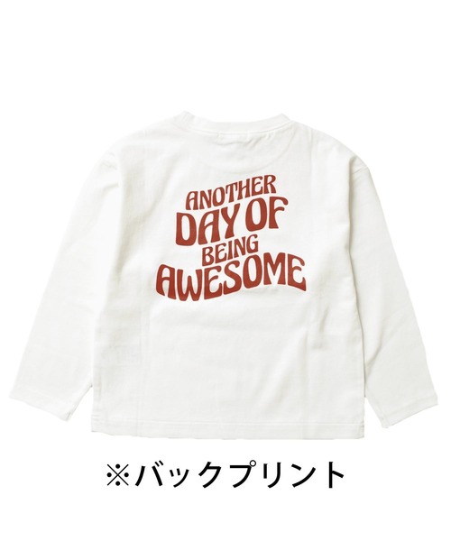 GLAZOS（グラソス）の「天竺・ドロップショルダープリント長袖Tシャツ（Tシャツ/カットソー・キッズ・グレー/モスグリーン/パープル/マスタード/エメラルド/ブルー/チャコールグレー/オフホワイト/オレンジ/ラベンダー/ライトグリーン/イエロー/ダークグレー/ブラック/ベージュ/ダークオレンジ/グリーン/ネイビー/ホワイト/ベージュ系その他・120cm/100cm/130cm/110cm/140cm）」の3枚目の写真