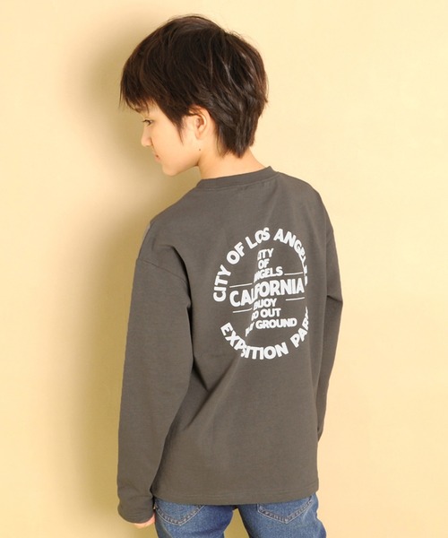 GLAZOS（グラソス）の「天竺・ドロップショルダープリント長袖Tシャツ（Tシャツ/カットソー・キッズ・グレー/モスグリーン/パープル/マスタード/エメラルド/ブルー/チャコールグレー/オフホワイト/オレンジ/ラベンダー/ライトグリーン/イエロー/ダークグレー/ブラック/ベージュ/ダークオレンジ/グリーン/ネイビー/ホワイト/ベージュ系その他・120cm/100cm/130cm/110cm/140cm）」の5枚目の写真