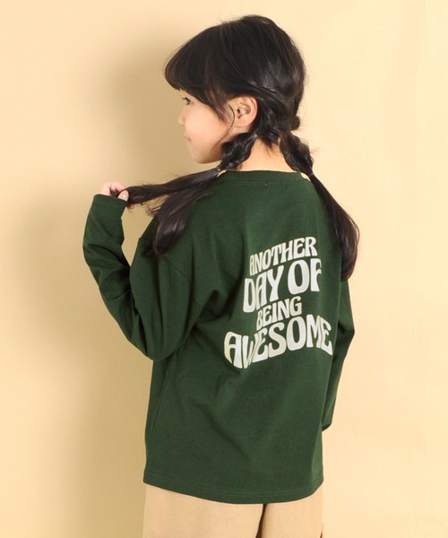 GLAZOS（グラソス）の「天竺・ドロップショルダープリント長袖Tシャツ（Tシャツ/カットソー・キッズ・グレー/モスグリーン/パープル/マスタード/エメラルド/ブルー/チャコールグレー/オフホワイト/オレンジ/ラベンダー/ライトグリーン/イエロー/ダークグレー/ブラック/ベージュ/ダークオレンジ/グリーン/ネイビー/ホワイト/ベージュ系その他・120cm/100cm/130cm/110cm/140cm）」の10枚目の写真