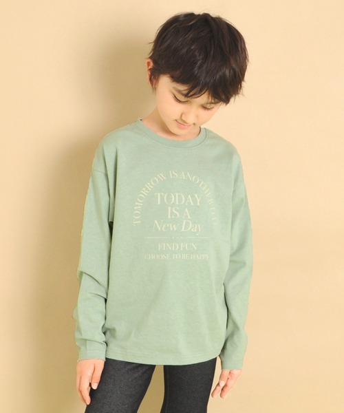 GLAZOS（グラソス）の「天竺・ドロップショルダープリント長袖Tシャツ（Tシャツ/カットソー・キッズ・グレー/モスグリーン/パープル/マスタード/エメラルド/ブルー/チャコールグレー/オフホワイト/オレンジ/ラベンダー/ライトグリーン/イエロー/ダークグレー/ブラック/ベージュ/ダークオレンジ/グリーン/ネイビー/ホワイト/ベージュ系その他・120cm/100cm/130cm/110cm/140cm）」の11枚目の写真