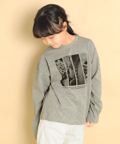 GLAZOS（グラソス）の「天竺・ドロップショルダープリント長袖Tシャツ（Tシャツ/カットソー・キッズ・グレー/モスグリーン/パープル/マスタード/エメラルド/ブルー/チャコールグレー/オフホワイト/オレンジ/ラベンダー/ライトグリーン/イエロー/ダークグレー/ブラック/ベージュ/ダークオレンジ/グリーン/ネイビー/ホワイト/ベージュ系その他・120cm/100cm/130cm/110cm/140cm）」の7枚目の写真