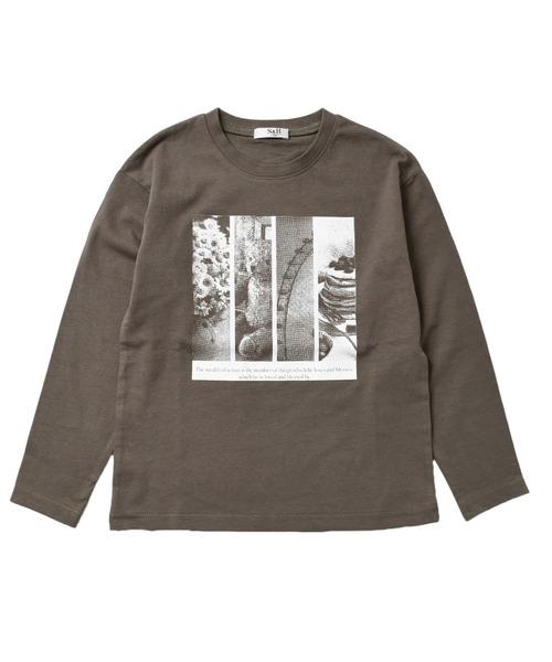 GLAZOS（グラソス）の「天竺・ドロップショルダープリント長袖Tシャツ（Tシャツ/カットソー・キッズ・グレー/モスグリーン/パープル/マスタード/エメラルド/ブルー/チャコールグレー/オフホワイト/オレンジ/ラベンダー/ライトグリーン/イエロー/ダークグレー/ブラック/ベージュ/ダークオレンジ/グリーン/ネイビー/ホワイト/ベージュ系その他・120cm/100cm/130cm/110cm/140cm）」の4枚目の写真