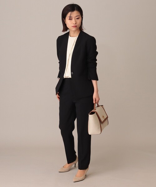 UNTITLED(アンタイトル)の「◆カロスウーステッド ノーカラージャケット【マシンウォッシャブル】(ノーカラージャケット・レディース・ブラック/ベージュ・03/04/44/02/42/01/00/48)」の18枚目の写真