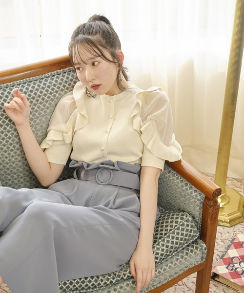 TITTY&CO.（ティティーアンドコー）の「【TITTY&CO.】ボリューム袖ニットカーデトップス（カーディガン/ボレロ・レディース・アイボリー/ブラック・FREE）」の10枚目の写真