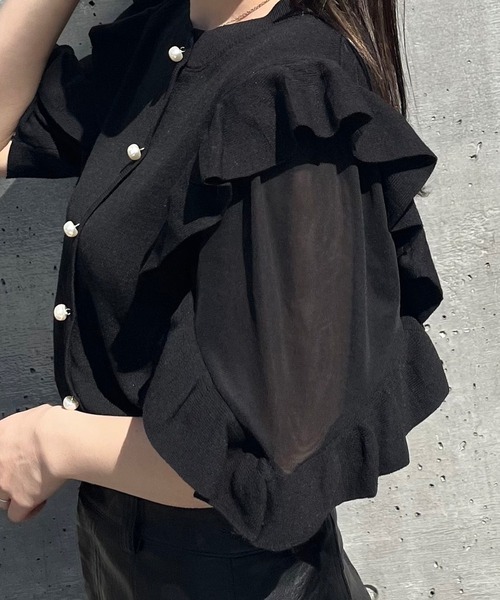 TITTY&CO.（ティティーアンドコー）の「【TITTY&CO.】ボリューム袖ニットカーデトップス（カーディガン/ボレロ・レディース・アイボリー/ブラック・FREE）」の22枚目の写真