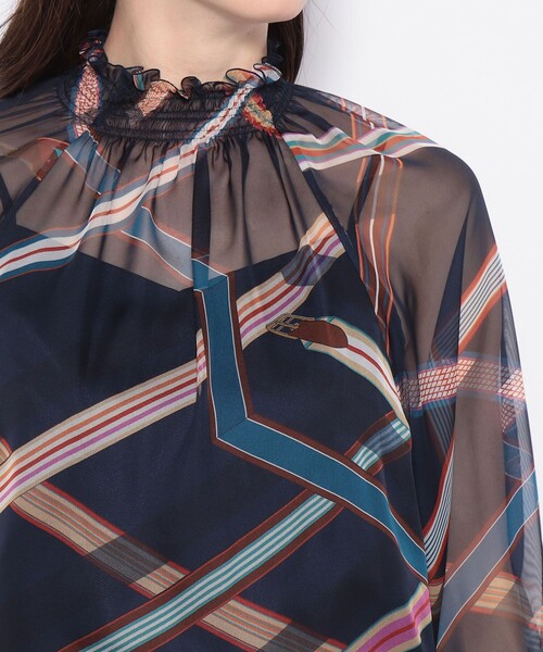 美品✨アナイ　22ss リボンベルトプリントシャーリングブラウス　総柄　シアー 美品✨アナイ 22ss リボンベルトプリントシャーリングブラウス