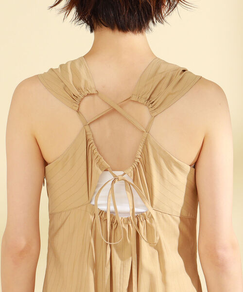 Ray BEAMS（レイビームス）の「Ray BEAMS / ストライプ アシメ ギャザー ワンピース（ワンピース・レディース・ベージュ/アイボリー・1/0）」の11枚目の写真