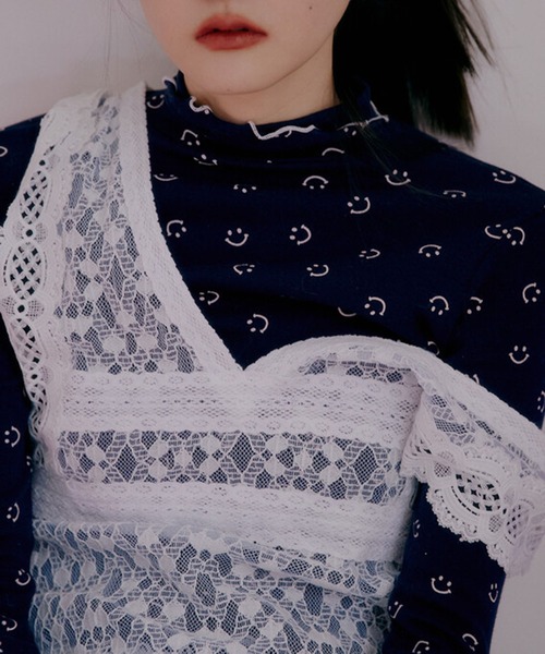 Bonjour Girl(ボンジュールガール)の「【minjiena/ミンジエナ】smile turtle neck shirts スマイルタートルネックシャツ(Tシャツ/カットソー・レディース・ホワイト/ネイビー/ピンク・FREE)」の9枚目の写真