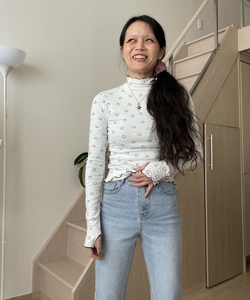 Bonjour Girl(ボンジュールガール)の「【minjiena/ミンジエナ】smile turtle neck shirts スマイルタートルネックシャツ(Tシャツ/カットソー・レディース・ホワイト/ネイビー/ピンク・FREE)」の12枚目の写真