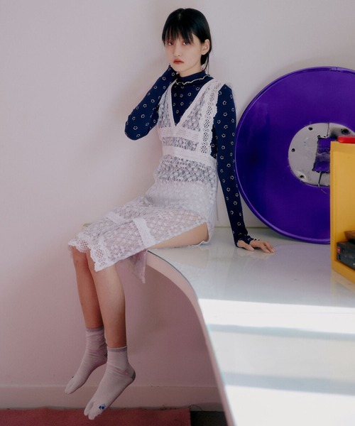 Bonjour Girl(ボンジュールガール)の「【minjiena/ミンジエナ】smile turtle neck shirts スマイルタートルネックシャツ(Tシャツ/カットソー・レディース・ホワイト/ネイビー/ピンク・FREE)」の6枚目の写真