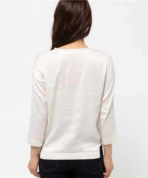 OUTLET（アウトレット）の「【DouDou】リブサテンTOPS（シャツ/ブラウス・レディース・アイボリー/サックスブルー・FREE）」の5枚目の写真