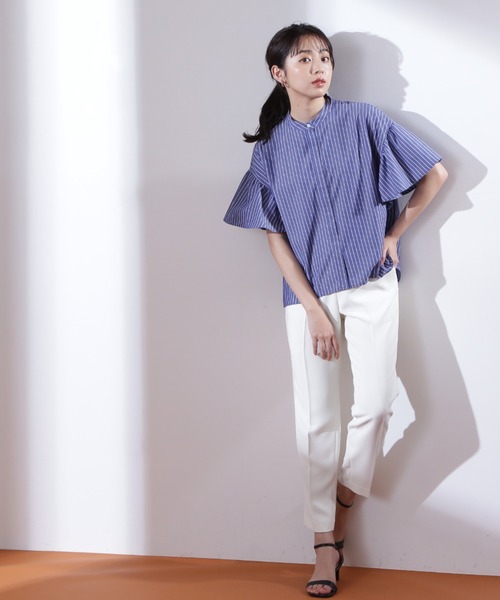 NATURAL BEAUTY BASIC（ナチュラルビューティーベーシック）の「ストレッチジョーゼットパンツ（その他パンツ・レディース・ブラック/オフホワイト/イエロー・SMALL/MEDIUM）」の2枚目の写真