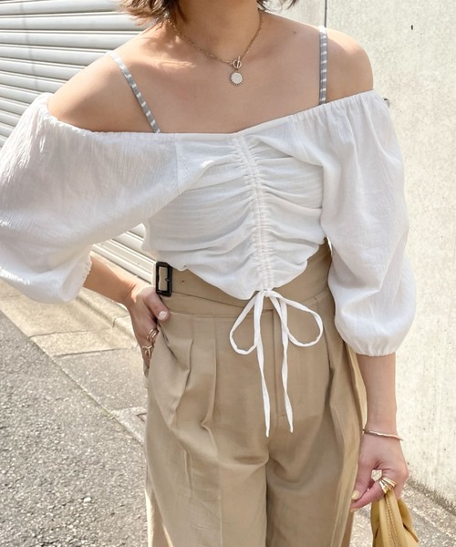 archives（アルシーヴ）の「フロントギャザーブラウス（シャツ/ブラウス・レディース・ブラック/オフホワイト/ピンク・MEDIUM）」の9枚目の写真