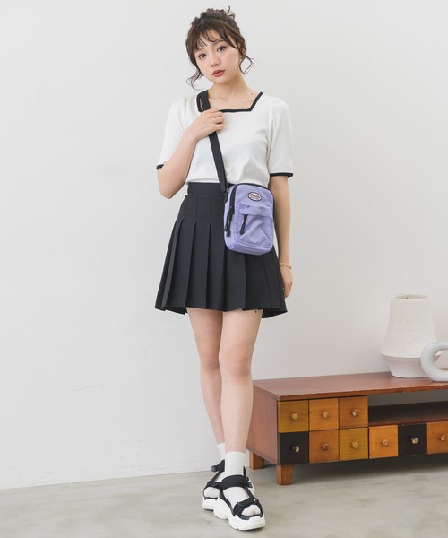 ems excite(エムズエキサイト)の「5分袖テレコカットソー(Tシャツ/カットソー・レディース・アイボリー/オフホワイト/ブラック系その他/ブラック・FREE)」の7枚目の写真