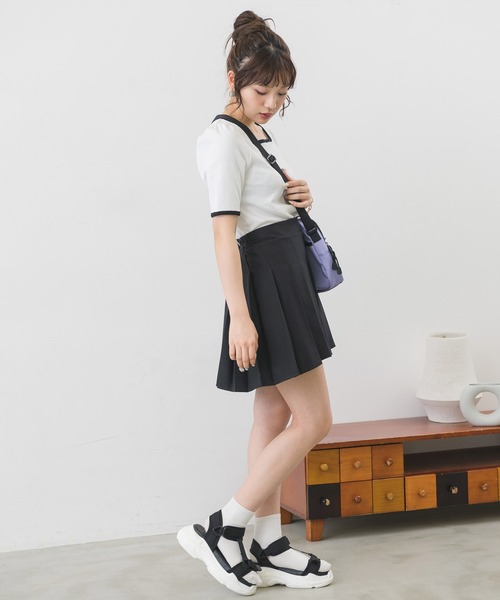 ems excite(エムズエキサイト)の「5分袖テレコカットソー(Tシャツ/カットソー・レディース・アイボリー/オフホワイト/ブラック系その他/ブラック・FREE)」の9枚目の写真