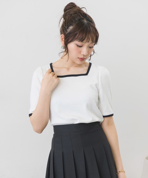 ems excite(エムズエキサイト)の「5分袖テレコカットソー(Tシャツ/カットソー・レディース・アイボリー/オフホワイト/ブラック系その他/ブラック・FREE)」の11枚目の写真