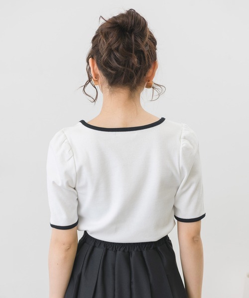 ems excite(エムズエキサイト)の「5分袖テレコカットソー(Tシャツ/カットソー・レディース・アイボリー/オフホワイト/ブラック系その他/ブラック・FREE)」の13枚目の写真