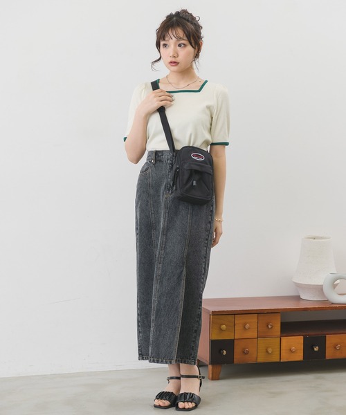 ems excite(エムズエキサイト)の「5分袖テレコカットソー(Tシャツ/カットソー・レディース・アイボリー/オフホワイト/ブラック系その他/ブラック・FREE)」の14枚目の写真