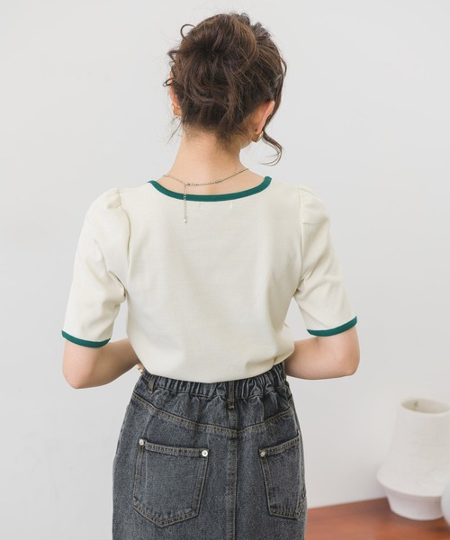 ems excite(エムズエキサイト)の「5分袖テレコカットソー(Tシャツ/カットソー・レディース・アイボリー/オフホワイト/ブラック系その他/ブラック・FREE)」の20枚目の写真