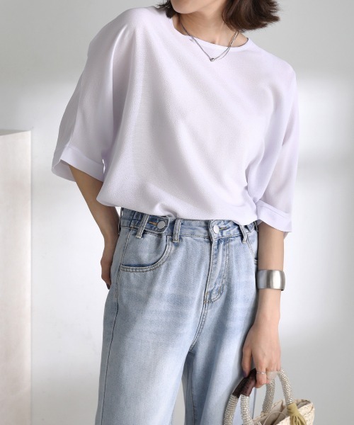 Bou Jeloud（ブージュルード）の「ドルマンリラックスチュニック（その他トップス・レディース・ブラック/オフホワイト/オレンジ/ミント/グレー系その他/パープル/イエロー/ブルー/ダークグリーン・FREE）」の2枚目の写真