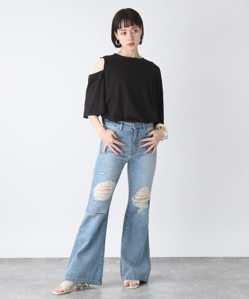 JEANASIS（ジーナシス）の「アシメショルダースリットTEE/285060（Tシャツ/カットソー・レディース・オフホワイト/ブラック/ピンク・FREE）」の22枚目の写真