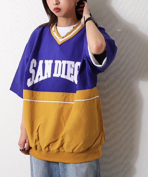 ZIP FIVE（ジップファイブ）の「【loot box】 半袖Vネック切替ナイロンプルオーバー（その他トップス・レディース・ブルーグリーン/イエロー系/パープル系/ブルー系・MEDIUM/LARGE）」の3枚目の写真