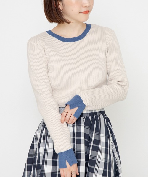 バイカラーリブニット