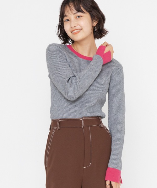 バイカラーリブニット