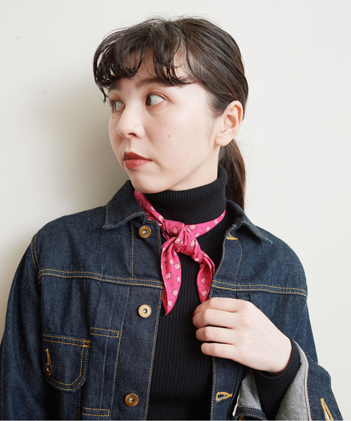 Dot&Stripes CHILD WOMAN(ドットアンドストライプス チャイルドウーマン)の「Cu/Coツイル花柄 ミニスカーフ(バンダナ/スカーフ・レディース・ピンク/ブラック・FREE)」の1枚目の写真