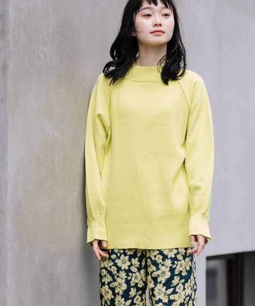 Munich（ミューニック）の「カシミヤコットンリブ＆ジャージモックネックプルオーバー（ニット/セーター・レディース・イエロー/ブラック/ベージュ/ブルー・FREE）」の9枚目の写真
