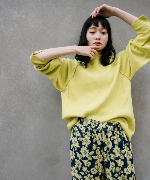 Munich（ミューニック）の「カシミヤコットンリブ＆ジャージモックネックプルオーバー（ニット/セーター・レディース・イエロー/ブラック/ベージュ/ブルー・FREE）」の12枚目の写真