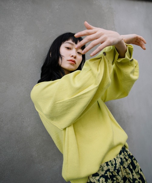 Munich（ミューニック）の「カシミヤコットンリブ＆ジャージモックネックプルオーバー（ニット/セーター・レディース・イエロー/ブラック/ベージュ/ブルー・FREE）」の14枚目の写真