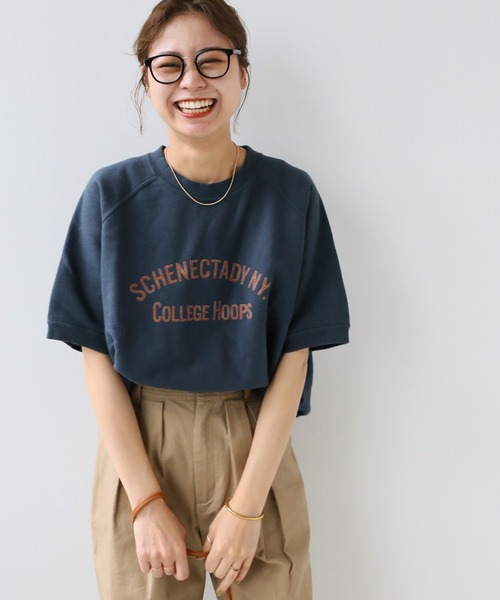 JOURNAL STANDARD relume ラグランハーフスリーブスウェット JOURNAL STANDARD relume トレーナー スウェット 「追加」刺繍