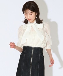 AND COUTURE | キャミ付きシアーハイネック6分袖ブラウス(シャツ/ブラウス)